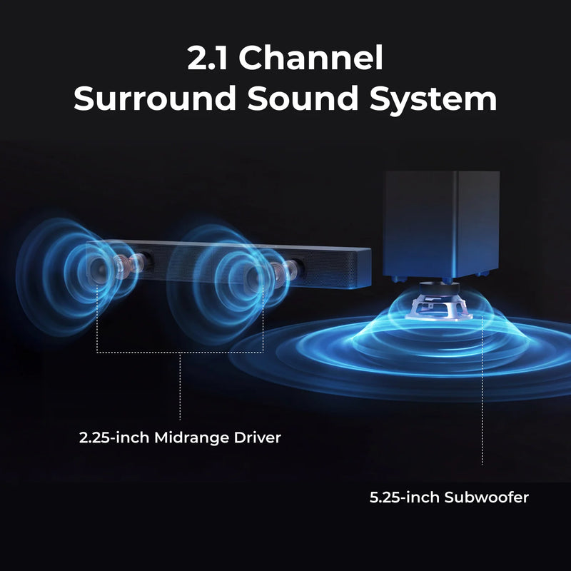 ULTIMEA 2.1ch SoundBar for Smart TV, 5.25" Wireless Subwoofer, BassMX&VoiceMX, App Control 240W Peak Power Soundbar 2026 Newest