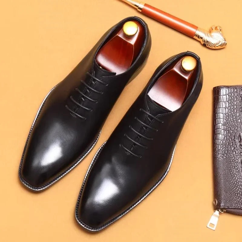 Italian Men's Formal Shoes Luxury Genuine Leather Handmade Quality Comfortable Elegant Black Wedding Social Oxfords Shoes Man