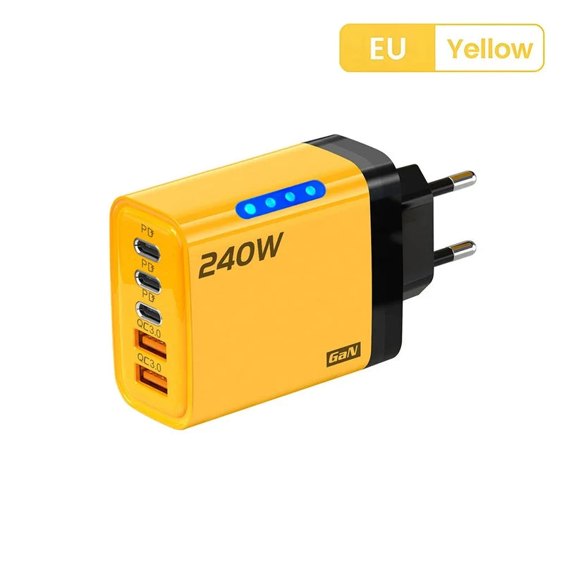 240W USB C PD Fast Charger Quick Charge3.0 Type C USB Phone Charger Fast Charging Adapter For iPhone 16 15 Samsung Xiaomi Huawei