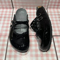 Women's Patent Leather Mary Jane Mules Buckle Bow Decor Slip on Flat Shoes Plaid Lining Casual Half Slippers Fashion Footwear
