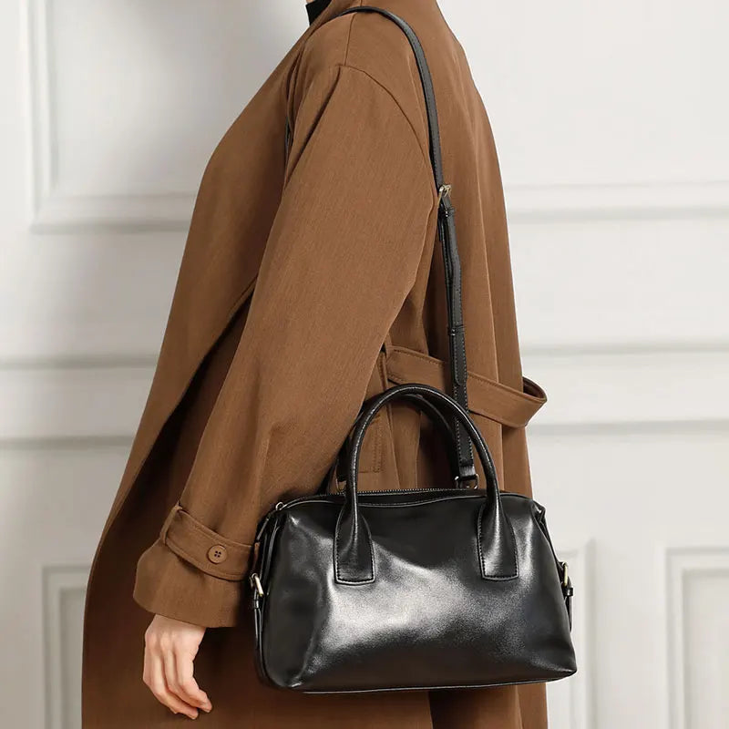 Genuine Leather Women's Bag Vintage Luxury Designer Boston Handbag Women Versatile Shoulder Bag Cowhide Female Crossbody Bags