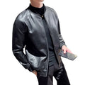 New Men's Faux Leather Jacket Motorcycle Biker Coat Stand Collar Zipper Slim Fit Casual Streetwear Outerwear