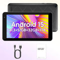 7-inch Android 15 Tablet, 8GB (3+5) RAM, 32GB Storage, 3500mAh Battery, HD 1024x600 IPS Display, Dual Cameras, Wi-Fi, Bluetooth