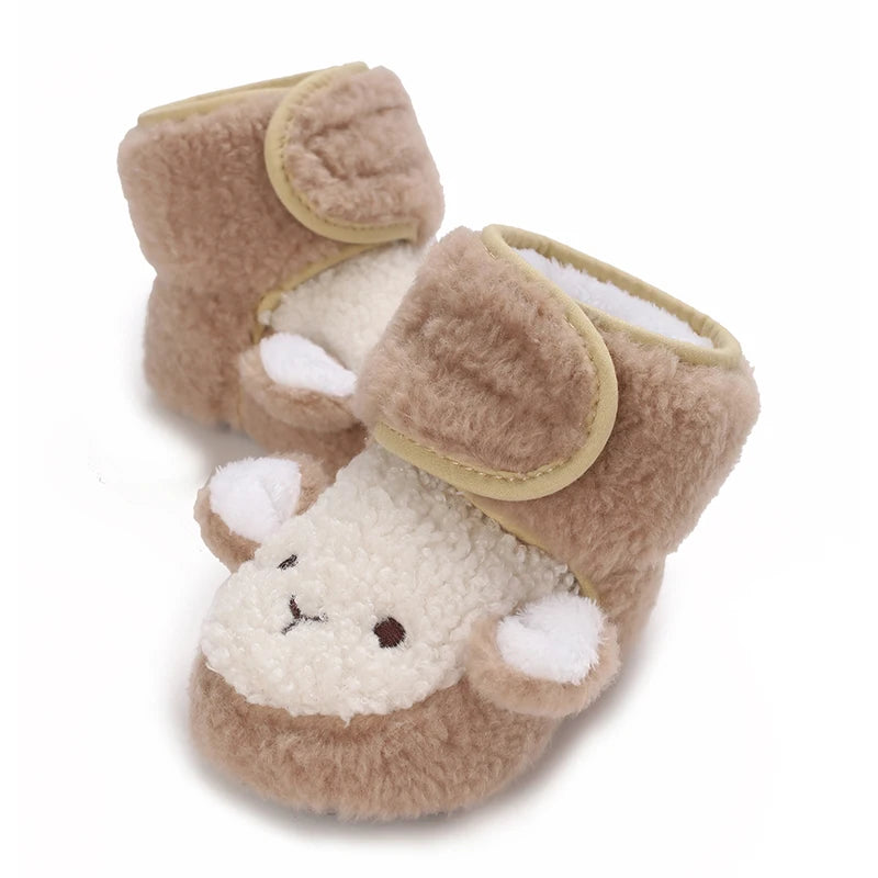 Autumn Winter Boots Baby Girl Boys Winter Warm Shoes Solid Fashion Toddler Fuzzy Balls First Walkers Kid Shoes 0-18M