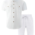 Summer Fashion Men Linen Short Sleeve Shirt Set Outdoor | SAMAG