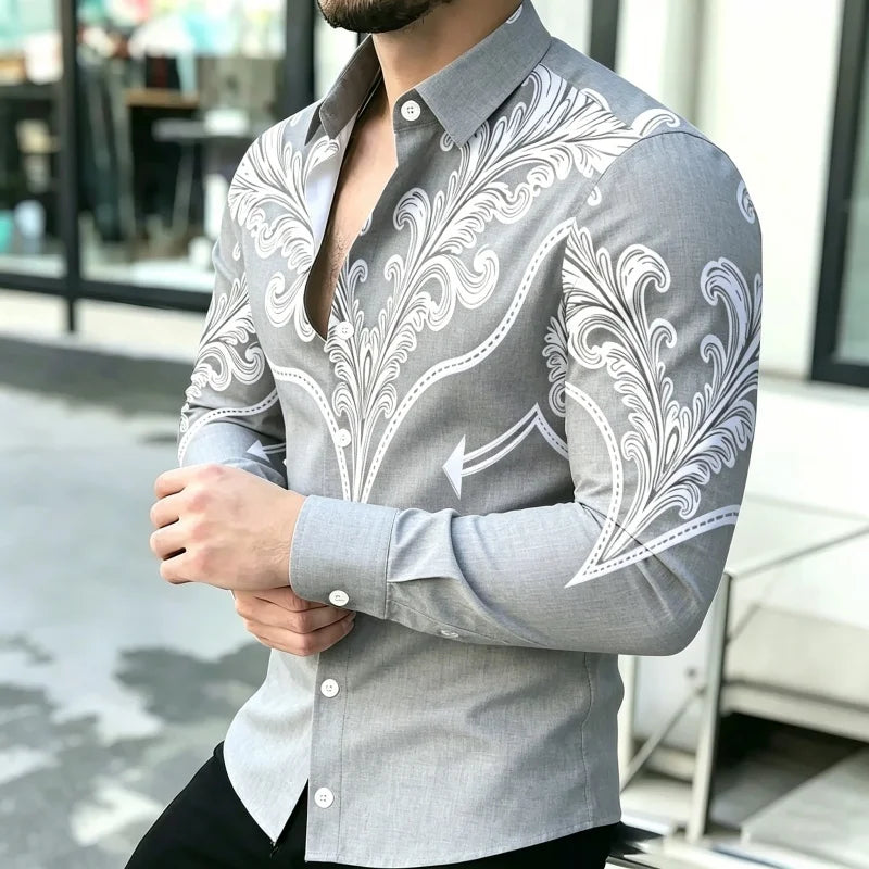 Men's Shirt with Contrasting Print, Black, White, and Red | SAMAG