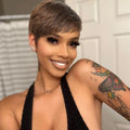 Short Pixie Cut Wig Layered Chocolate Brown Cut  Human Hair Wig 4# Straight Hair Pixie Wigs with Bangs Full Machine Duby Wig