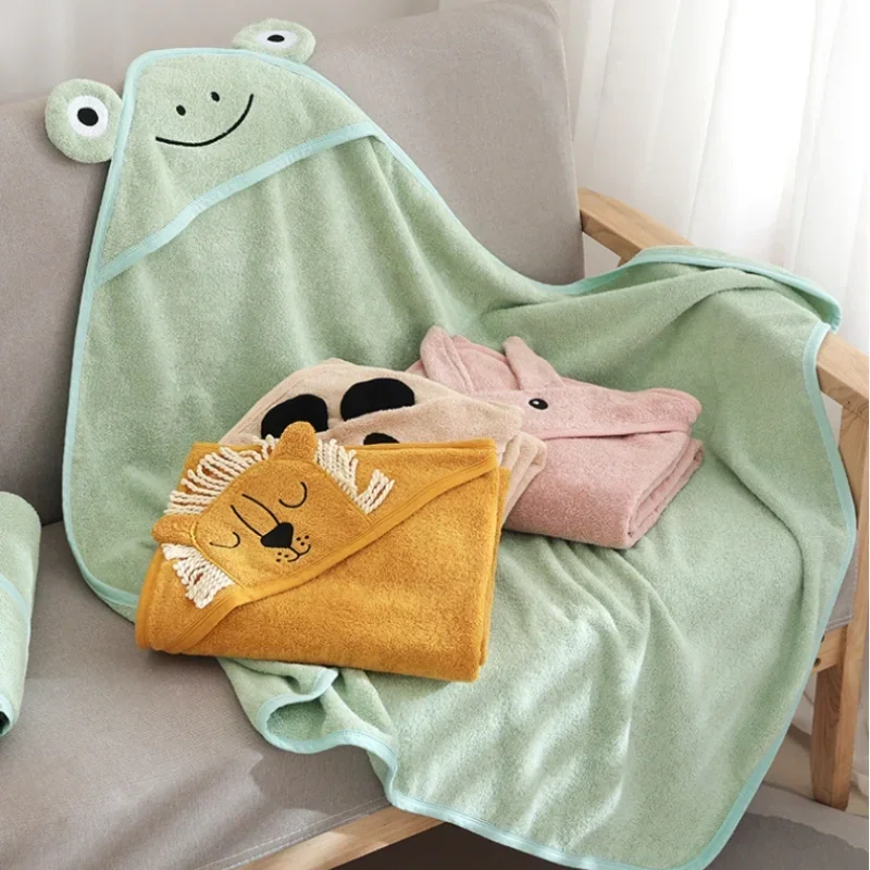 Thickened Absorbent Cotton Baby Bath Robe Cartoon Hooded Design Portable Soft Swaddle Blanket Infant Shower Daily Care Towel