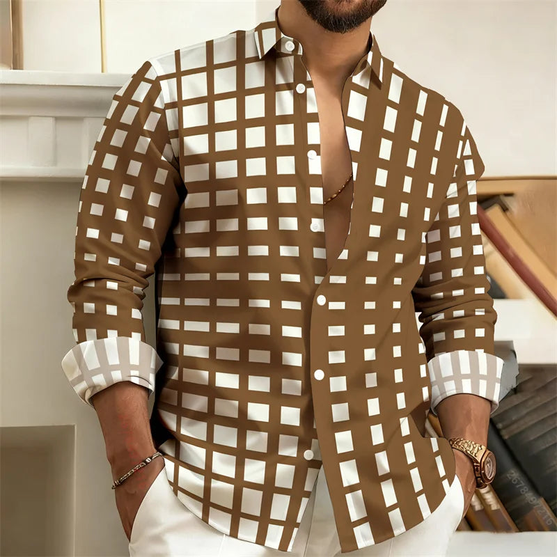 Best-Selling Men's 3D Printed Plaid Long-Sleeved Shirt | SAMAG