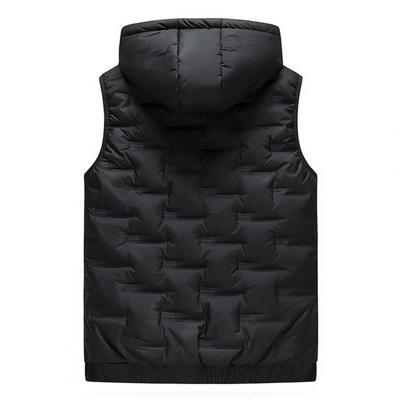 Men Autumn Winter Thickened Waistcoat Hooded Sleeveless Zipper Placket Vest Coat Down Vest Outwear Men's Iinsulated Vest