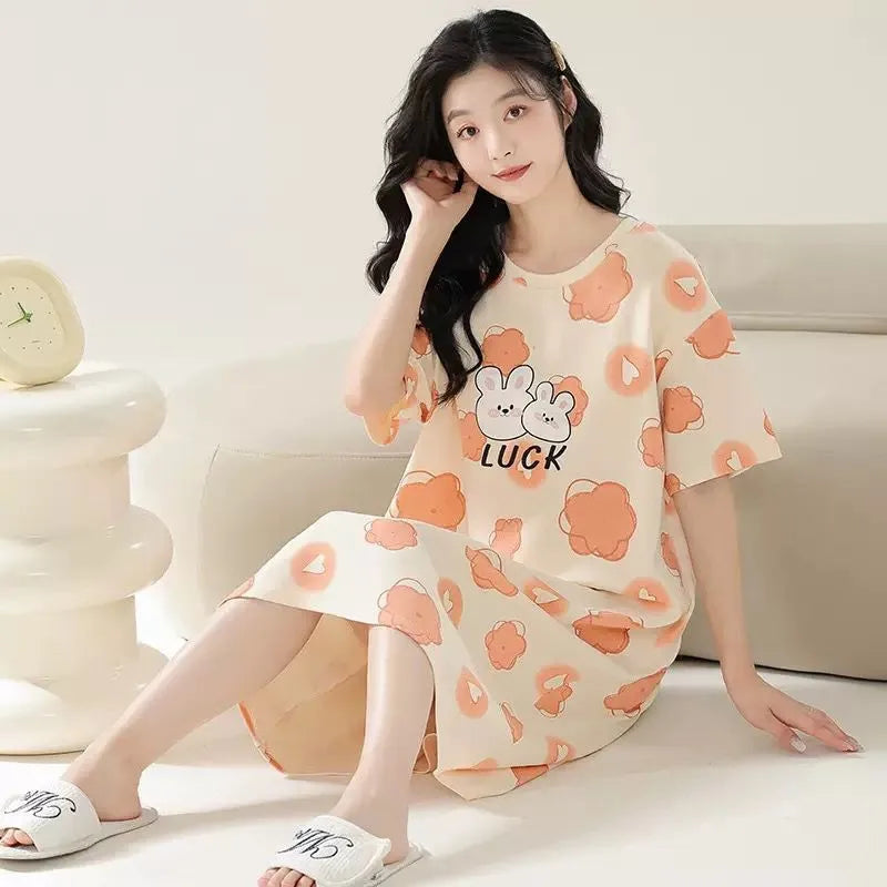 Women Large Size Pajamas Short-Sleeved Nightgown Cartoon | SAMAG
