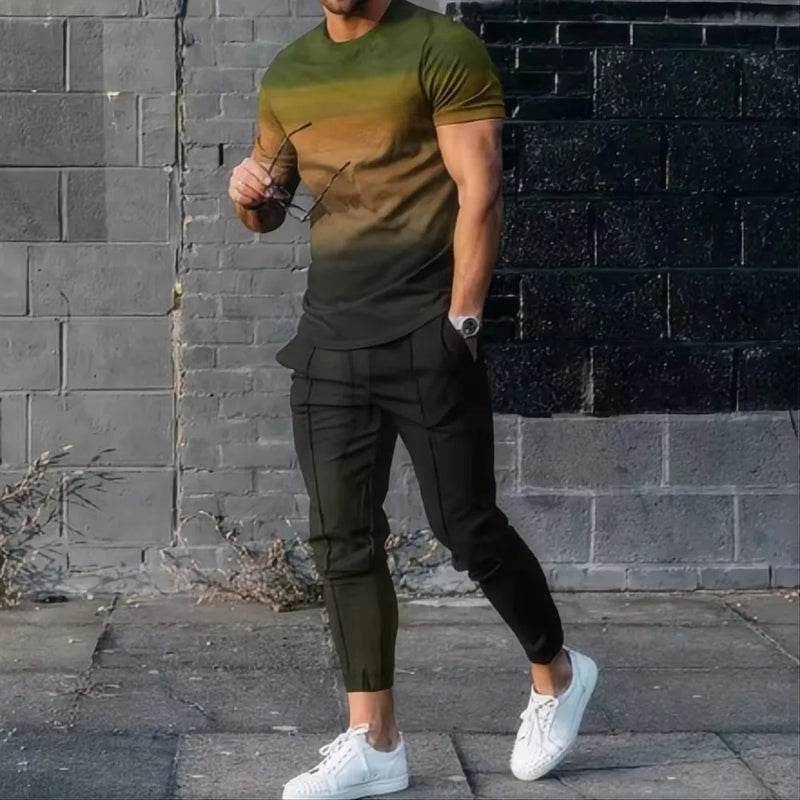 Summer Fashion Men's Fashionable Printed Breathable Comfortable Round Neck T - Shirt and Pants Set Outdoor - View 8 | SAMAG