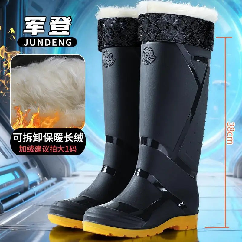 Large Size Water Shoes Men High-top Outdoor Lightweight and Comfortable Rain Boots Fishing Non-slip Boots Plus Velvet Rain Boots