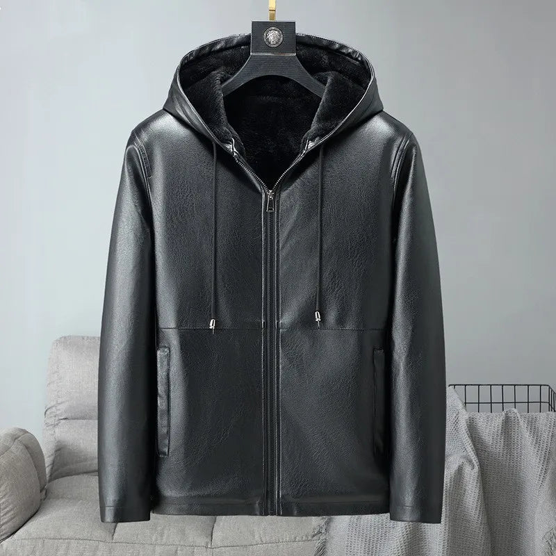 Autumn Winter New Men's Thickened Leather Jackets Fashion Solid Plush PU Leather Coats High Quality Men Warm Windbreaker Jackets