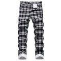 Men's Check Printed Jeans Fashion Black White Plaid | SAMAG