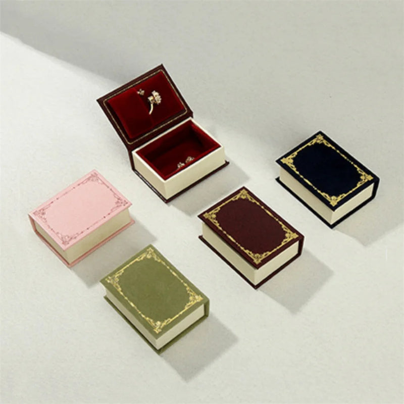 Flip Cover Book Shaped Jewelry Display Box Simple Earrings Ring Necklace Pendant Storage Box Portable Travel Jewelry Holder
