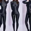 High-Slit Stretch Glossy Body Shaping Sports Leggings Long Zipper Long Sleeve Shiny Smooth Full Body Solid Color Bodysuits PA3S