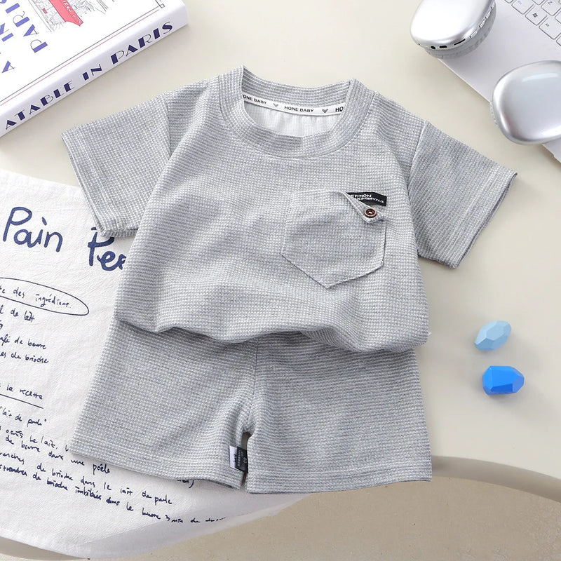 Summer Kids Waffle Knit Set Short Sleeve T - Shirt - View 5 | SAMAG