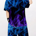 Summer Outfit Blue Flame Print Short Sleeve T - Shirt + Set - View 3 | SAMAG