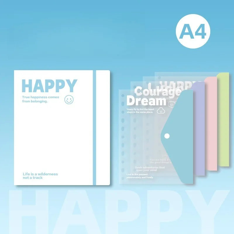 A4 Expanding File Folder with 4 Detachable Inner Pockets 3-Hole Binder for School Office Document Organizer Supplies Stationery