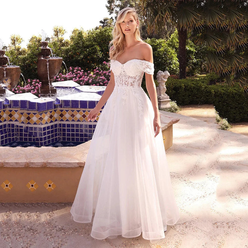 Customized A Line Wedding Dresses Off Shoulder Lace - View 2 | SAMAG