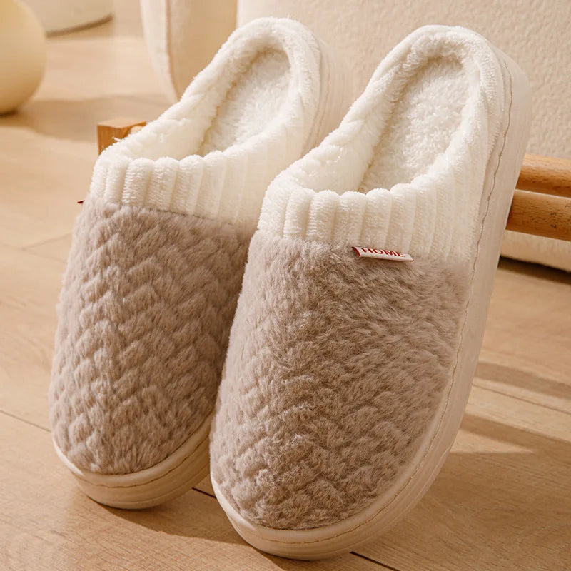 Faux Rabbit Fur Slippers for Women & Men - Plush Winter House Shoes with Thick Sole, Cloud Comfort Couple Slides for Indoor Home