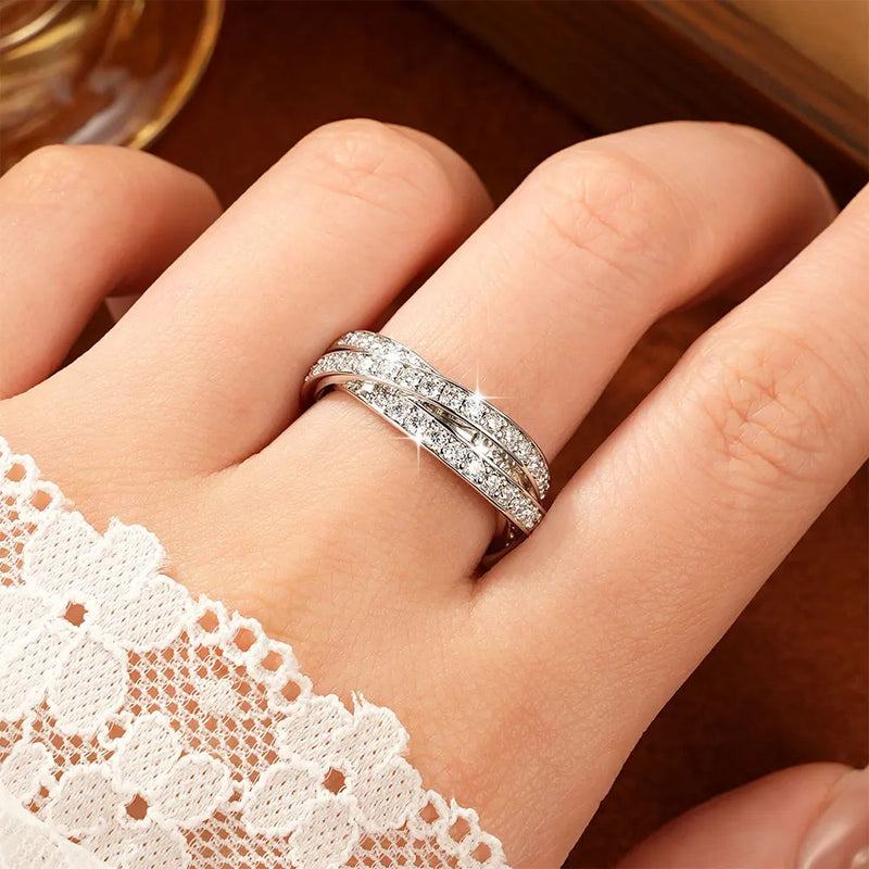Lnngy Three Layer Moissanite Eternity Ring 14k Gold Filled 1.75mm Lab Created Diamond Wedding Band For Women Sparkling Jewelry