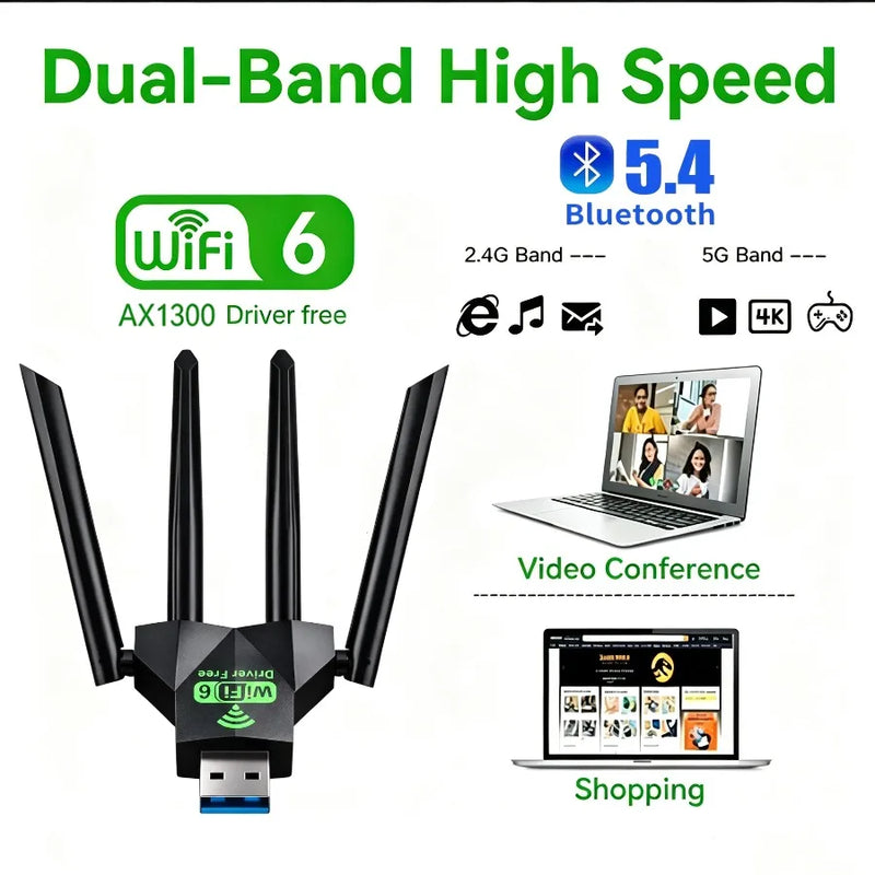1300Mbps WIFI 6+Bluetooth 5.4 Adapter USB2.0 Dual Band 2.4G/5Ghz 802.11AX wifi+Bluetooth+USB 4 Antenna - Visuel 5 | SAMAG