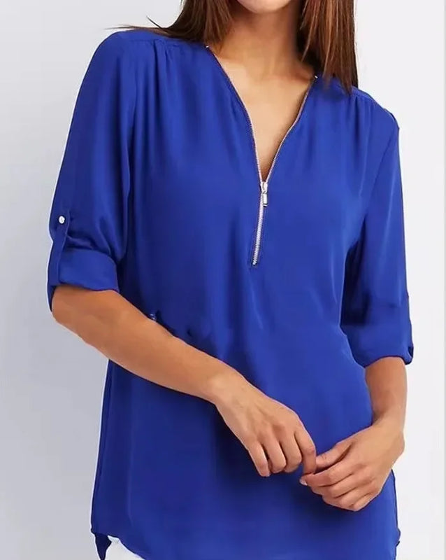 Women Cool Loose Shirt Deep V Neck Chiffon Fashion Blouse - View 17 | SAMAG