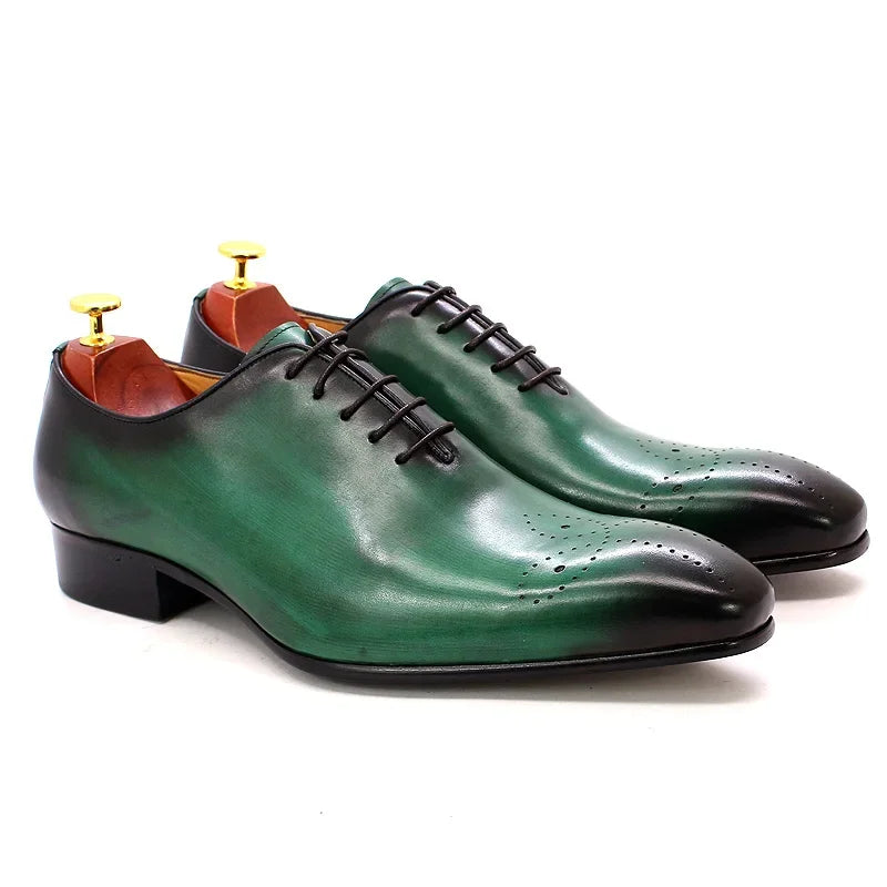 Italian Mens Genuine Leather Dress Shoes Blue Purple Oxfords Wedding Party Formal Shoes Whole Cut Elegant Men's Footwear
