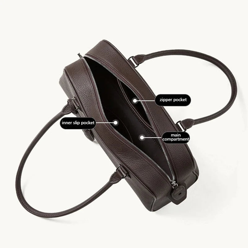 2026 New Casual Women’s High Quality Genuine Leather Top Handle Boston Bags Solid Color Minimalist Design Lady Shoulder Bag