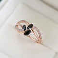 Luxury 18k Rose Gold Natural Black Diamond Ring Geometric Line Cross Wedding Gold Rings for Women Larimar Vintage Fine Jewelry