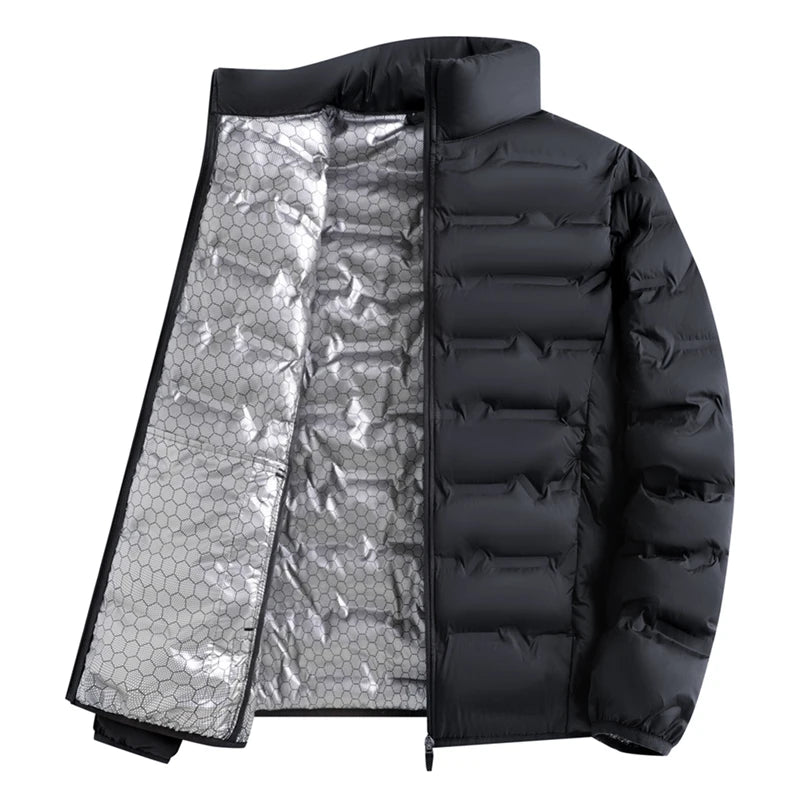 Graphene Self-heating Parka Jackets Men Solid Windproof Cotton Down Jackets Man Stand Collar Parkas Winter Padded Down Coat Male