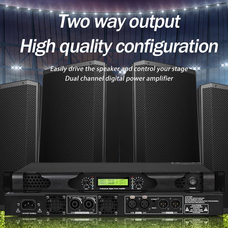 1U 2X600W Power Amplifier 2-Channel Lightweight Amplifier Digital Power Amplifier Stage Performance Audio DJ Power Amplifier