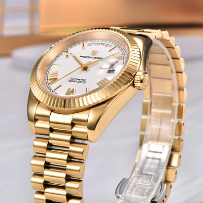 PAGANI DESIGN DD40 Gold White Date Week Luxury Automatic Watches Men TMI NH36A AR Sapphire crystal Mechanical | SAMAG