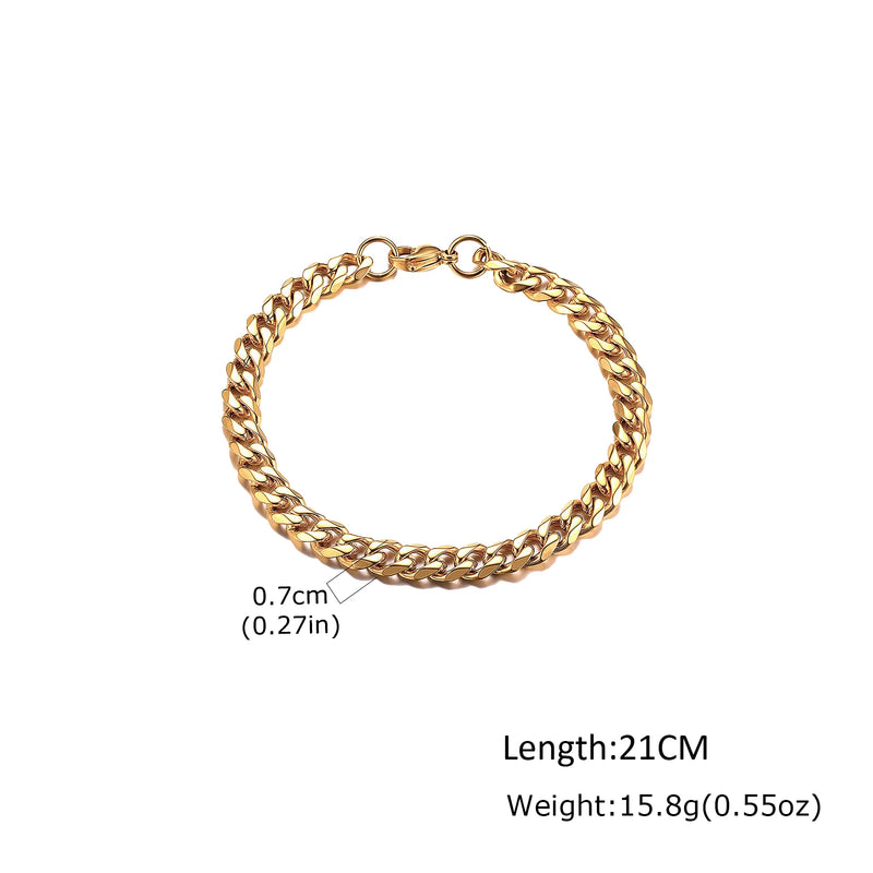Gold Color Men's Chain Bracelet, Hip Hop Stainless Steel Chunky Wristband, Rock Punk Jewelry Gift for Dad - Visuel 9 | SAMAG