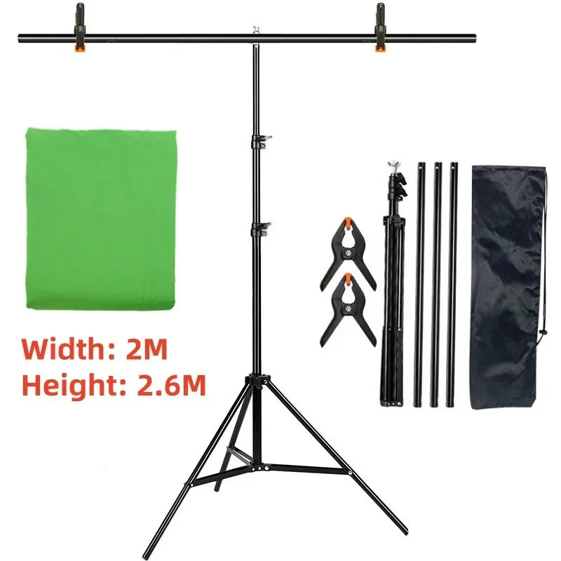 T-Shape Backdrop Stand Kit with Background Cloth Video Chroma Key Green Screen Frame Stand For Photography Photo Studio Props