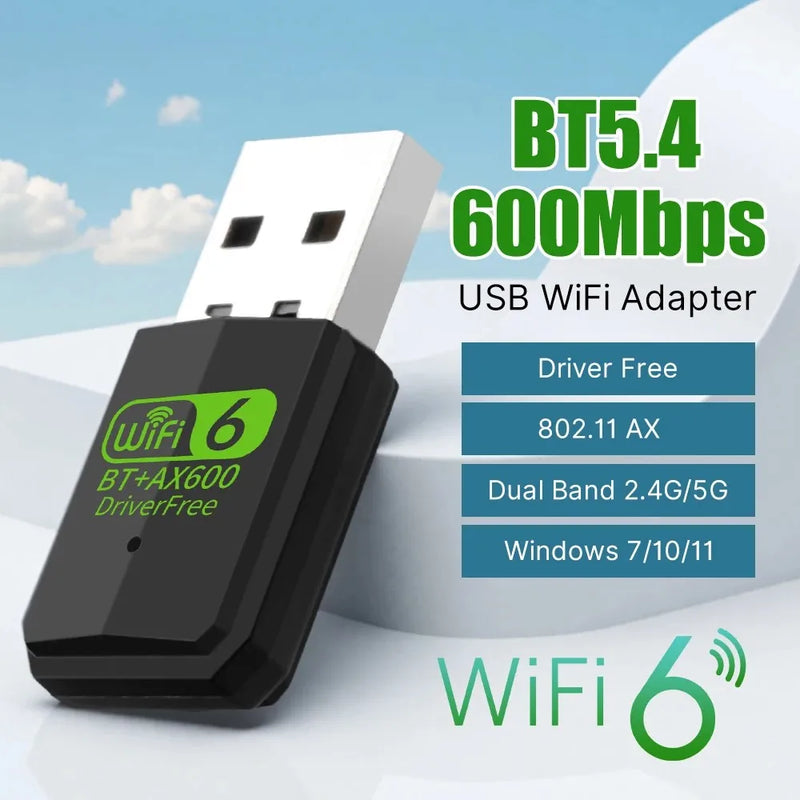 Wifi 6 Adapter AX600/AX300 Bluetooth5.4 Usb 2.4G/5Ghz Antena PC Laptop Dongle 802.11ax Wireless Network - Visuel 7 | SAMAG