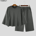 INCERUN Men's Sets Solid Color Oversize 3/4 Sleeve T Shirt Pants Two Piece Streetwear Stylish Casual Matching | SAMAG