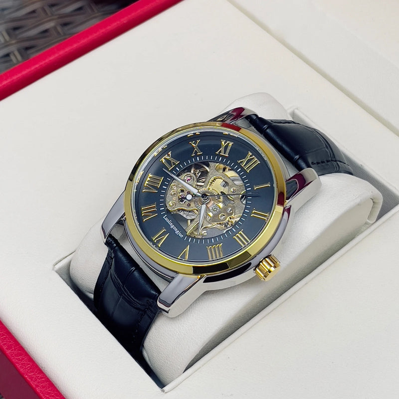 Elegant Men's Automatic Mechanical Watch with Skeleton Design - Leather Strap, Roman Numeral Dial, Automatic Movement, Perfect for Business and Casual Wear, Ideal Gift for Young Men, Business Casual Men's Watch | Skeleton Wat