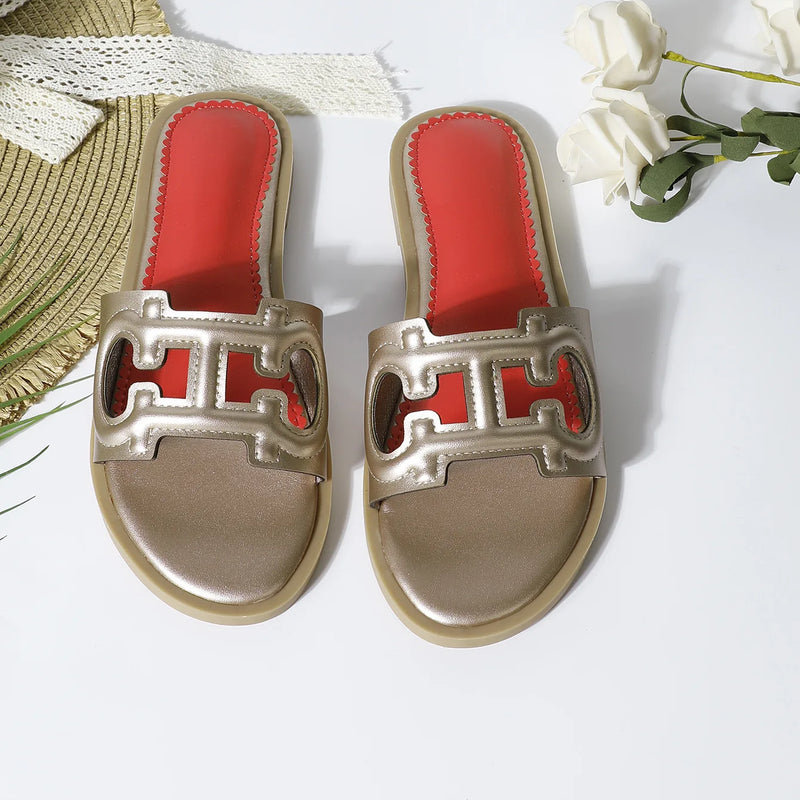 Women's slippers Roman flat heel non-slip elegant slimming look, breathable versatile flat bottom sandals shoes Summer