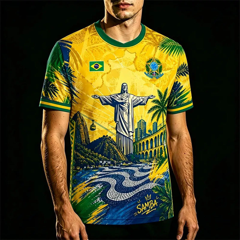 Brazil Style Flag Printed Jersey Men Women Jesus Graphic 3D Print Football T-shirt Quick Dry And Breathable Sport Uniform Tee