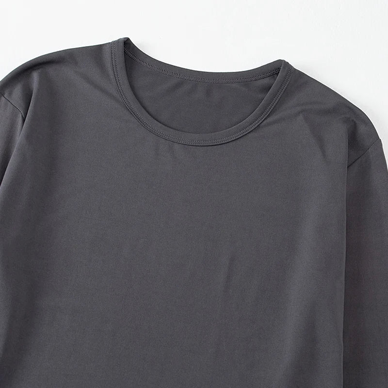 2 Pieces Of Spring New Men's Solid Color Base Suit Comfortable Round Neck Long Sleeved Top T-shirt Color Elastic Waist Pants