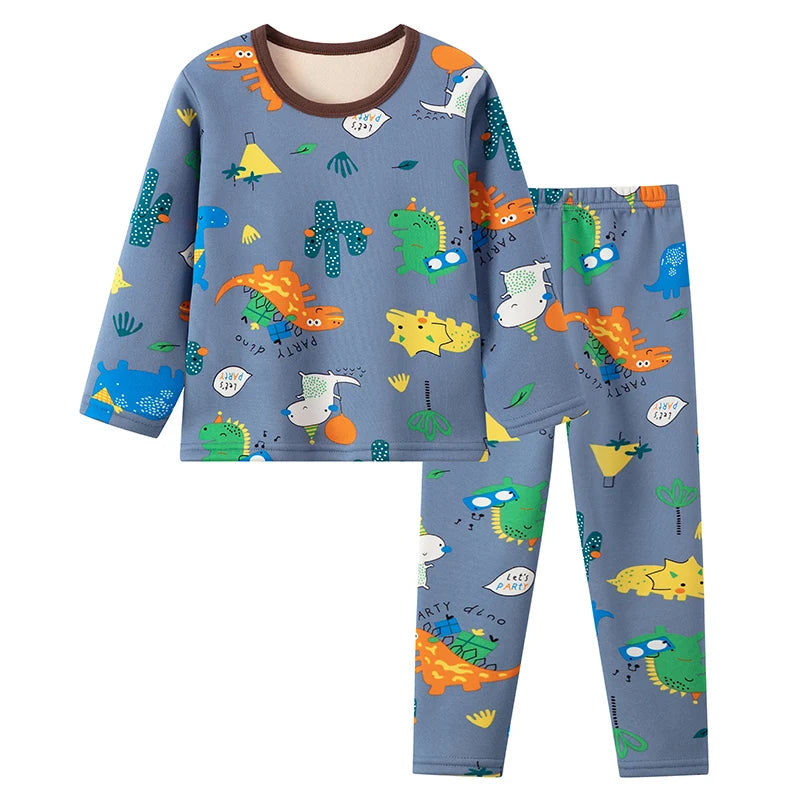 2-piece Autumn And Winter Children's Plush Thick Warm Home Underwear Set For Boys And Girls Fun And Cute Tops Comfortable Pants