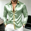 Men's Luxury Satin Silk Shirt Long Sleeve Gold Baroque | SAMAG