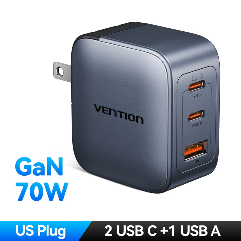 Vention 70W GaN Charger Quick Charge 3.0 USB C Charger for iPhone 17 16 15 Pro iPad Macbook Air Tablet PD Type C Fast Charger