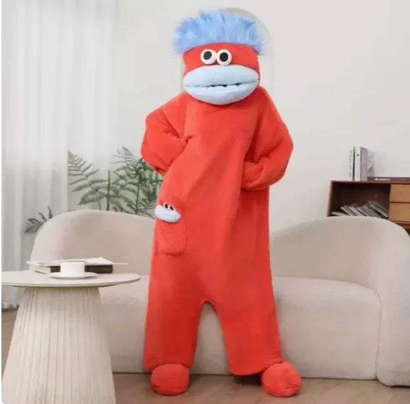 Cartoon Big Mouth Monster Cute Funny Onesie Pajamas Thickened Coral Fleece Homewear For Couples Men Women Autumn Winter Pajamas