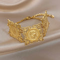 Vintage Gold Plated Stainless Steel Coins Wrist Bracelet for Women Men Classic Ethnic Cuff Bracelets Waterproof Jewelry