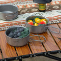 Titanium Coated Camping Pot with Foldable Handle,Lightweight Stainless Steel Outdoor Cookware Portable Hiking Cooking Bowl