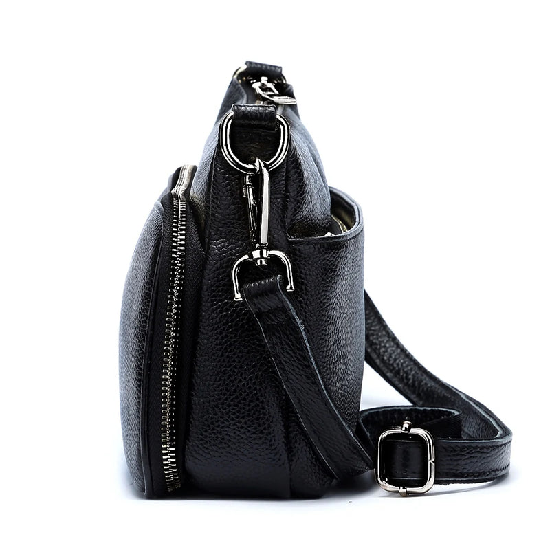 Zency Women's Handbag 100% Genuine Leather Ladies Shoulder Crossbody Messenger Bag Fashion Hobos Black High Quality